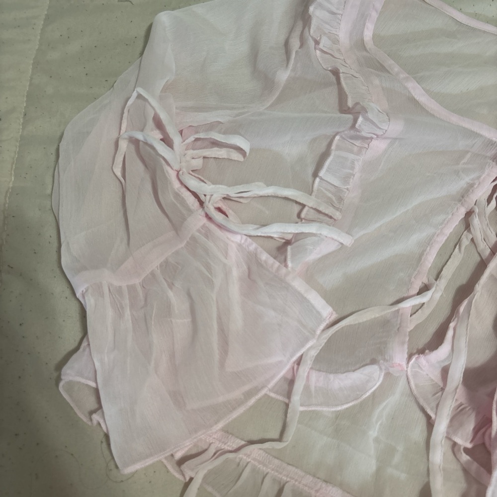 Indigo Light Pink Sheer Ruffle Robe - Picture 4 of 5